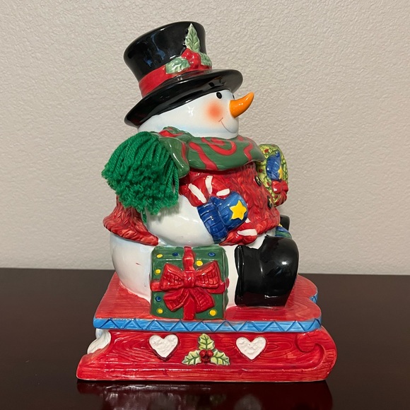 Vintage Sledding Snowman Cookie Jar - Picture 2 of 11